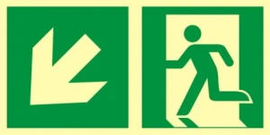 Znak ewakuacyjny - Kierunek do wyjścia ewakuacyjnego – w dół w lewo Format: CE - 15 x 30, Podłoże: t - system TD®, Rodzaj: s - fotoluminescencyjny