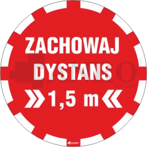 Oznaczenie podłogowe ZACHOWAJ DYSTANS 1,5m folia samoprzylepna CZERWONA/ŻÓŁTA