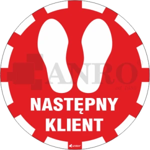 Oznaczenie podłogowe NASTĘPNY KLIENT folia samoprzylepna CZERWONA/ŻÓŁTA